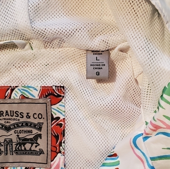 LEVI'S Tropical Hawaiian Floral Flower  White Windbreaker Hooded Jacket Size L - Picture 9 of 12